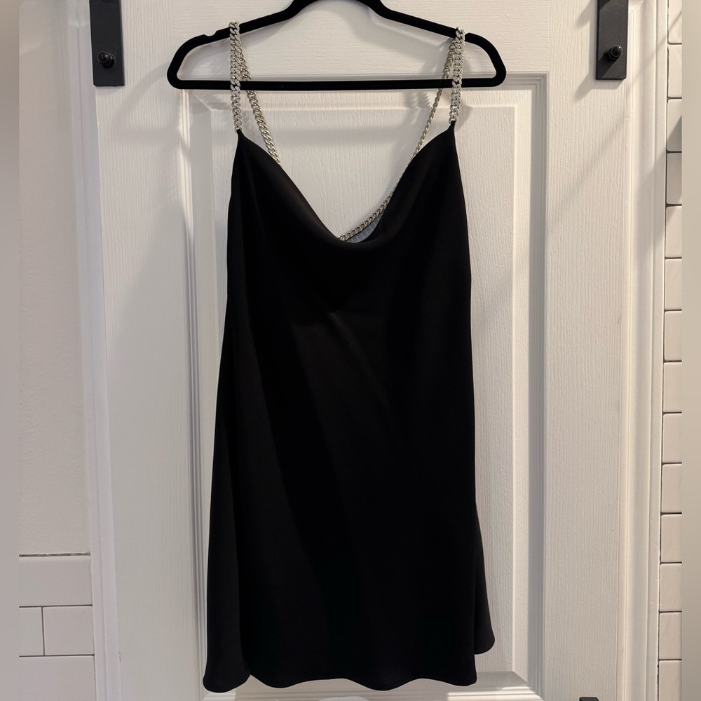 Zara Black Mini Dress With Rhinestone Crystal Metal Strap Sz M